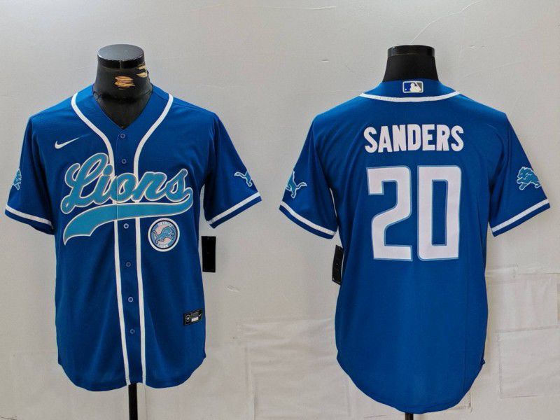 Men Detroit Lions #20 Sanders Blue Second generation joint name 2024 Nike Limited NFL Jersey style 5